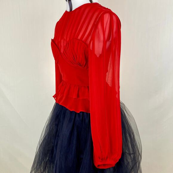 NWT Farm Rio Red Long Sleeve Sheer Stripe Peplum Blouse – Size Small - Picture 2 of 13